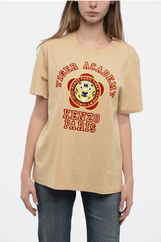 Crew Neck Cotton T-Shirt with Flocked Emblem