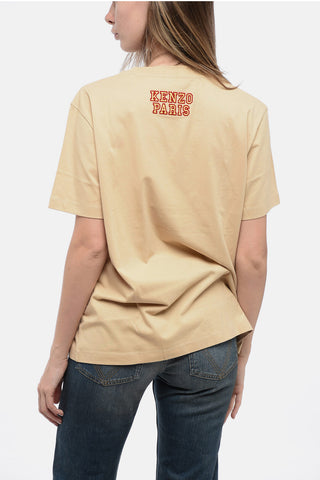 Crew Neck Cotton T-Shirt with Flocked Emblem