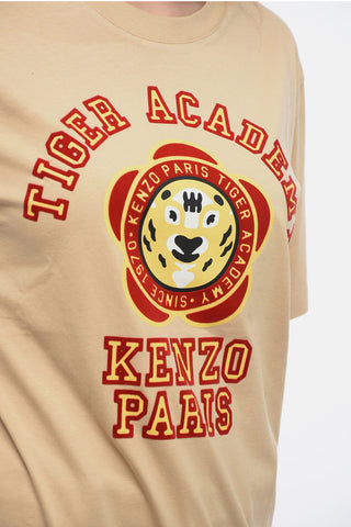 Crew Neck Cotton T-Shirt with Flocked Emblem