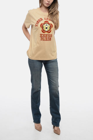 Crew Neck Cotton T-Shirt with Flocked Emblem
