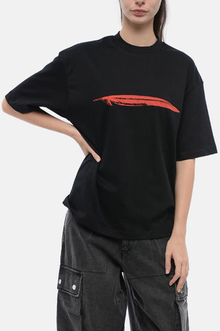 Crew Neck FEATHER Cotton T-Shirt