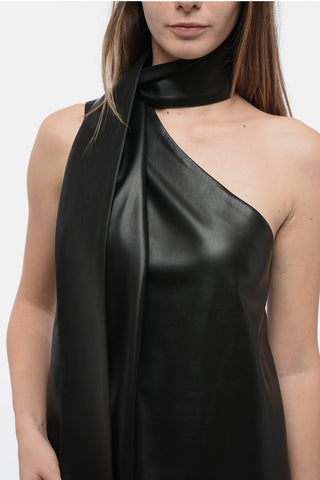 Eco-Leather One-Shoulder Top with Drapped Scarf