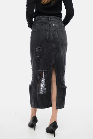 Gonna in Denim Distressed con Doppio Spacco