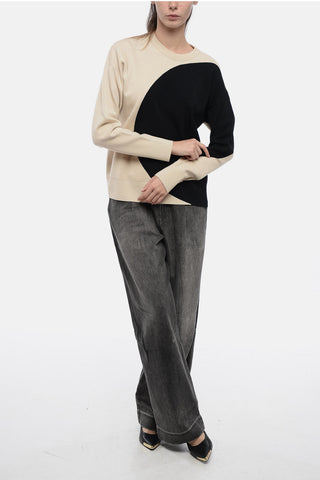 Crewneck Sweater with Color-Block Desing