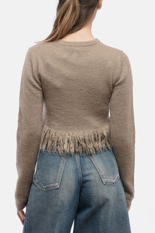 Mohair Blend Cropped Fit Sweater with Fringed Hem