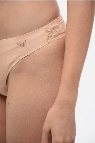 EMPORIO Solid Color Thong with Lace Back