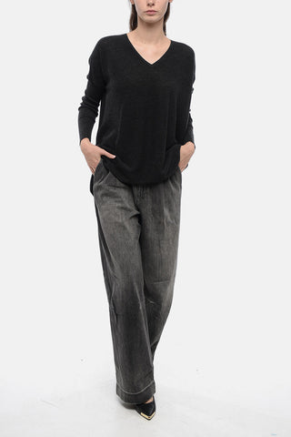 Maglia Oversize in Cashmere con Manica a Coste