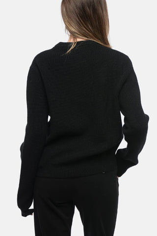 Crew Neck Pure Wool Sweater with Embroidered Logo