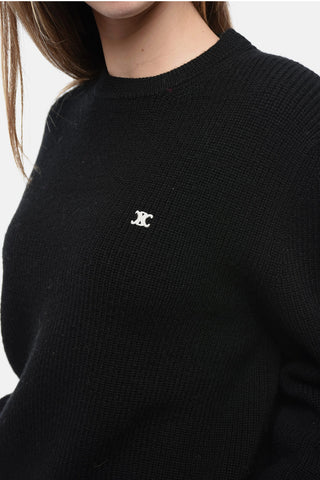 Maglia Girocollo in Pura Lana con Logo Ricamato