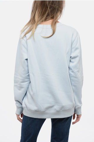 Crew Neck Fleeced Cotton Blend Sweatshirt with Printed Logo
