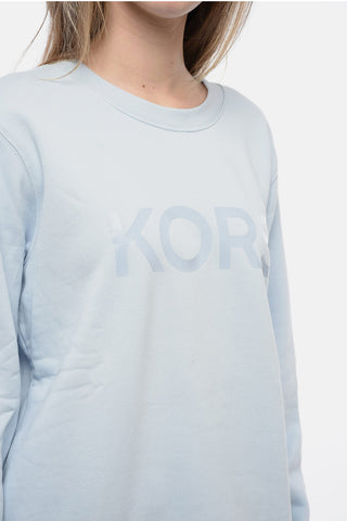 Crew Neck Fleeced Cotton Blend Sweatshirt with Printed Logo