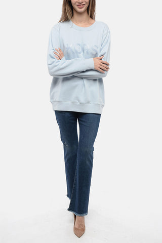 Crew Neck Fleeced Cotton Blend Sweatshirt with Printed Logo