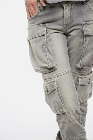 Low-Rise Denim Cargo Pants