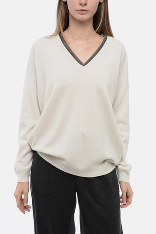 Jeweled V-Neck Cashmere Blend Sweater