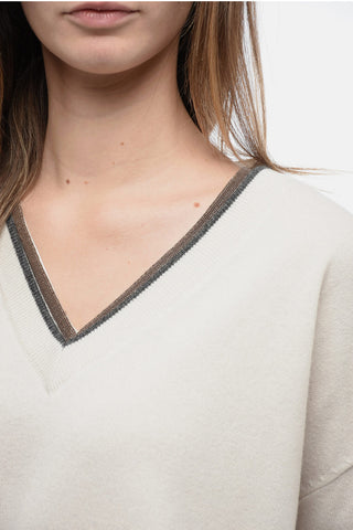 Jeweled V-Neck Cashmere Blend Sweater