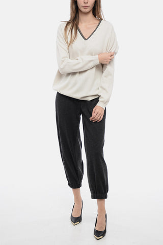 Jeweled V-Neck Cashmere Blend Sweater