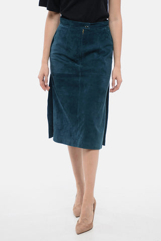 Longuette in Suede con Spacchi Laterali