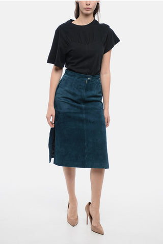 Longuette in Suede con Spacchi Laterali