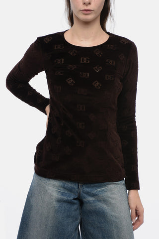 Long-sleeved Monogram Velour Top