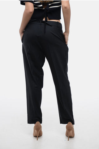 Single-pleated Virgin Wool Pants with Jeweled Belt
