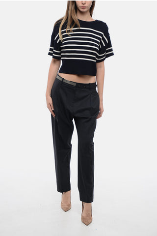 Single-pleated Virgin Wool Pants with Jeweled Belt