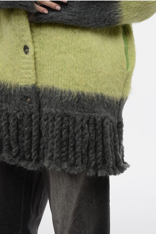 Striped Motif Cardigan with Fringed Hem