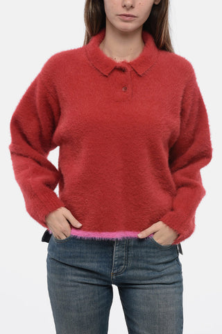 Polo Neck Eyelash Fabric Sweater