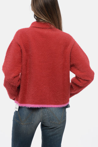 Polo Neck Eyelash Fabric Sweater