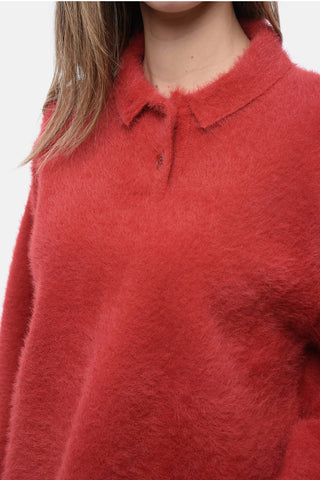 Polo Neck Eyelash Fabric Sweater