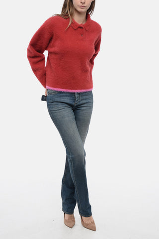 Polo Neck Eyelash Fabric Sweater