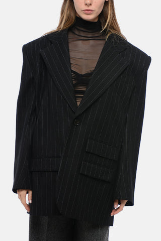 Pinstriped Blazer with Padded Shoulders