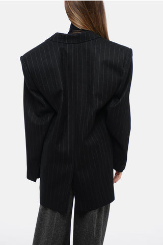 Pinstriped Blazer with Padded Shoulders