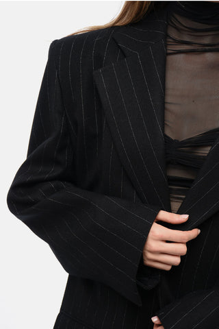 Pinstriped Blazer with Padded Shoulders