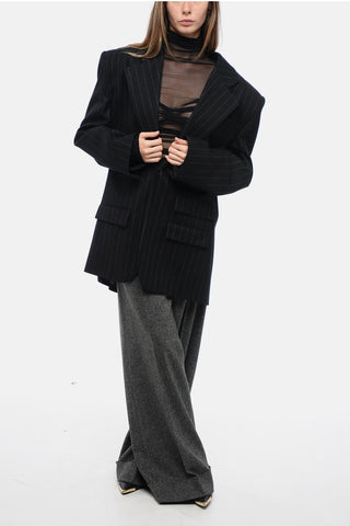 Pinstriped Blazer with Padded Shoulders