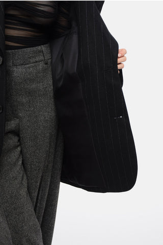 Pinstriped Blazer with Padded Shoulders