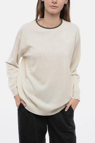Jeweled Crew Neck Cashmere Blend Sweater