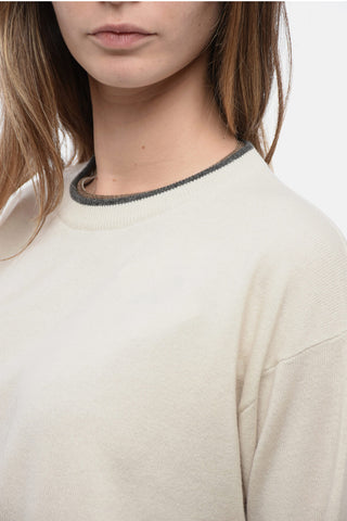 Jeweled Crew Neck Cashmere Blend Sweater