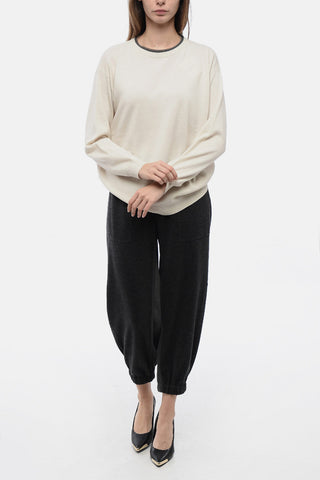 Jeweled Crew Neck Cashmere Blend Sweater