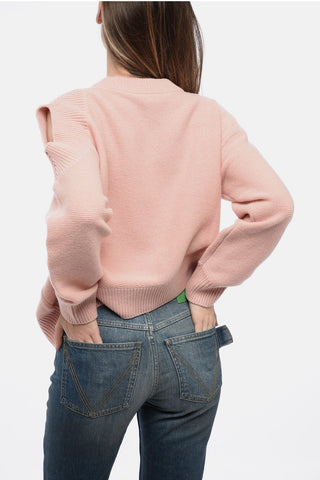 Crew Neck Cashmere Blend Sweater with Cut-outs