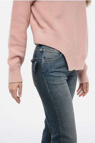 Crew Neck Cashmere Blend Sweater with Cut-outs