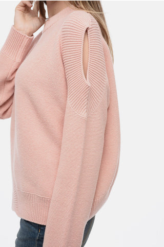 Crew Neck Cashmere Blend Sweater with Cut-outs