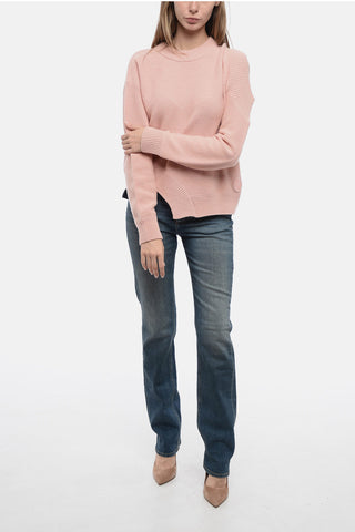 Crew Neck Cashmere Blend Sweater with Cut-outs