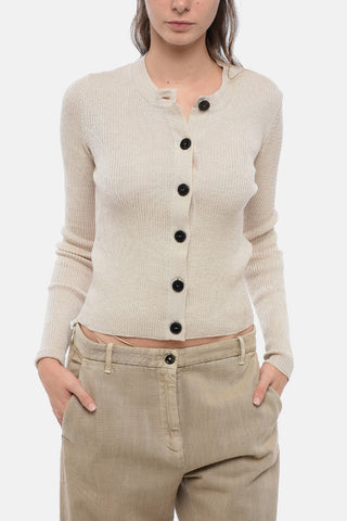 Ribbed Merino Wool Crew-neck Cardigan