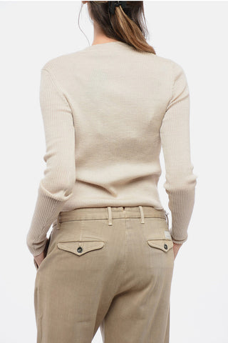 Ribbed Merino Wool Crew-neck Cardigan