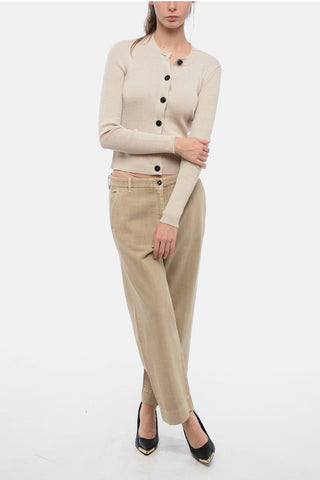 Ribbed Merino Wool Crew-neck Cardigan