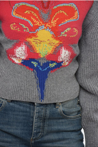 Crew Neck Cropped Fit Sweater with Jacquard Pattern