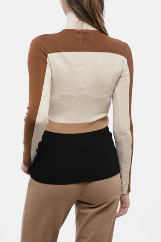 Turtleneck Wool Sweater with Color Block Pattern