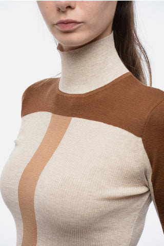 Turtleneck Wool Sweater with Color Block Pattern
