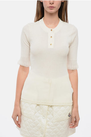 Buttoned Neck T-Shirt with Ruffled Sleeves