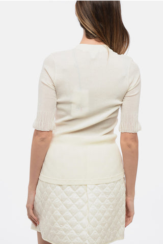 Buttoned Neck T-Shirt with Ruffled Sleeves